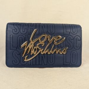 LOVE MOSCHINO Blue & Red Bicolor Bifold Wallet Gold Logo Plaque